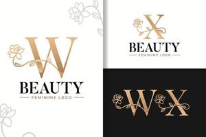 vrouwelijk monogram logo met bloem brief w en X vector