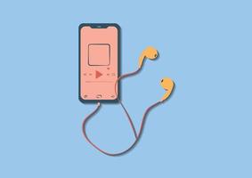 smartphone met muziek- speler en hoofdtelefoons in retro stijl vector illustratie