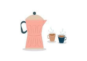 koffie pot met twee cups van koffie geïsoleerd Aan wit achtergrond vector illustratie