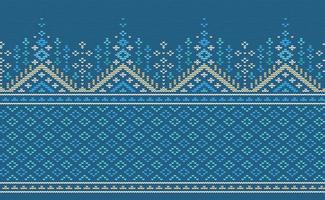 kruis steek etnisch patroon, vector gebreid plein achtergrond, borduurwerk traditioneel Afrikaanse stijl, geel en blauw patroon garen abstract, ontwerp voor textiel, kleding stof, tapijt, grafisch illustratie