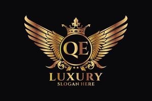 luxe Koninklijk vleugel brief qe kam goud kleur logo vector, zege logo, kam logo, vleugel logo, vector logo sjabloon.