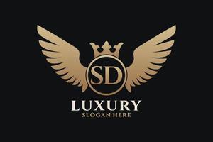 luxe Koninklijk vleugel brief sd kam goud kleur logo vector, zege logo, kam logo, vleugel logo, vector logo sjabloon.