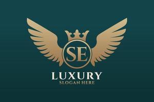 luxe Koninklijk vleugel brief se kam goud kleur logo vector, zege logo, kam logo, vleugel logo, vector logo sjabloon.