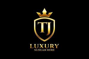 eerste tj elegant luxe monogram logo of insigne sjabloon met scrollt en Koninklijk kroon - perfect voor luxueus branding projecten vector