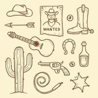 cowboy western tekening set. hand- getrokken vector