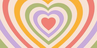 retro horizontaal achtergrond van hart vormig tunnel. regenboog romantisch patroon in stijl jaren 60, jaren 70. pastel kleuren vector