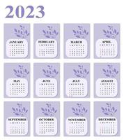 2023 kalender sjabloon met Purper kleur ontwerp vector