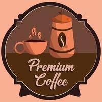 gekleurde premie koffie etiket met een kop en een pot vector illustratie