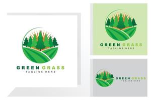 groen gras logo ontwerp, boerderij landschap illustratie, natuurlijk landschap vector