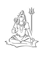 shiva, Hindoe god, zittend met kralen, drietand. modern vaag schets vector