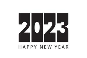 2023 gelukkig nieuw jaar logo tekst ontwerp sjabloon. vector illustratie met zwart etiketten geïsoleerd Aan wit achtergrond.