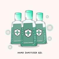 hand- ontsmettingsmiddel gel fles dat bevat alcohol en anti bacterieel. anti bacterieel symboliseren. vector illustratie.