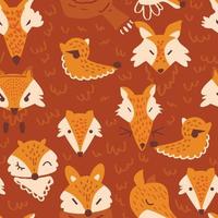 schattig kinderachtig afdrukken. herfst unisex vos gezichten en hoofden voor vector afdrukken. mooi zo voor textiel, kleding stof, behang, decoratie. naadloos patroon met oranje vos tekenfilms en tekening. unisex vos vallen afdrukken.