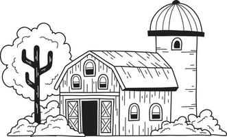 hand- getrokken boerderij en schuur illustratie vector