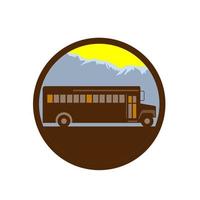 school- bus wijnoogst bergen cirkel retro vector