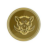 wild varken hoofd boos goud munt retro vector