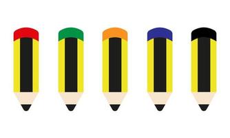 schattig potlood set. tekenfilm potlood verzameling. klassiek geel en zwart potloden vlak stijl. school- benodigdheden clip art vector