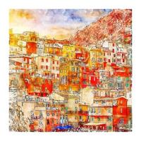 manarola cinque terre italië aquarel schets hand getekende illustratie vector