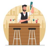 barman maken cocktail Bij bar vector