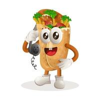 schattig burrito mascotte plukken omhoog de telefoon, beantwoorden telefoon oproepen vector