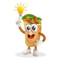 schattig burrito mascotte kreeg een idee, lamp idee, inspiratie vector