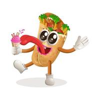 schattig burrito mascotte eten ijs room, ijs room ijshoorntje vector