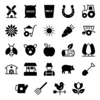 glyph pictogrammen voor landbouw landbouw en tuinieren. vector