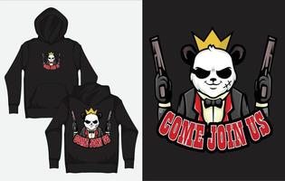 hoodies met karakter streetwear ontwerp, maffia panda Holding een dubbel geweer vector