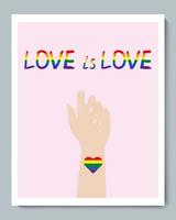 wit hand- met regenboog geslacht lgbt hart symbool en doole structuur opschrift liefde is liefde vector