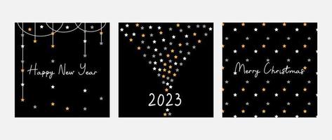 gelukkig nieuw jaar 2023 poster set, vrolijk kerstmis, gemakkelijk groet kaart reeks vector