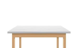 houten tafel met wit oppervlakte dichtbij omhoog. hedendaags schrijven tafel top met elegant plastic decor en modieus klassiek vector decoratie.