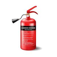 portable brand rood brandblusser met instructies. Brand blussen cilinder met zwart verstuiven en druk sensor. vector
