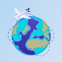 vlak vliegt in de omgeving van wereld illustratie. wit passagier passagiersvliegtuig loopt in de omgeving van geheel planeet. vector