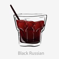 zwart Russisch cocktail. toetje cocktail alcoholisch bruin gebaseerd wodka en cahloa koffie likeur in oubollig glas categorie modern klassiek bouwen met vector ijs Aan verpletterd ijs.