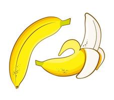 banaan gezuiverd geschild. rijp geel banaan met zwart dots voor de helft geschild geheel geplukt van boom vers helder biologisch vitamine fruit zoet zomer exotisch veganistisch tropisch vlak vector delicatesse.