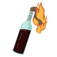 brandend molotov cocktail. fles explosief vloeistof en brandend vod lont. vector