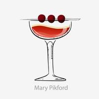 cocktail Maria pickford. donker oranje cocktail cocktail kers Aan rietje, allemaal dag alcoholisch licht rum ananas sap grenadine geserveerd in onvergetelijk categorie vector bril.