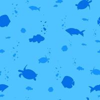 onderwater- wereld naadloos patroon. blauw diepte met silhouetten van vis en zee schildpadden duiken in mariana loopgraaf oceanisch aquarium met onderwater- inwoners exotisch wereld vector duiken.