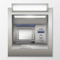 Geldautomaat machine sjabloon. metaal apparaat voor verstrekken contant geld en financieel betalingen vector