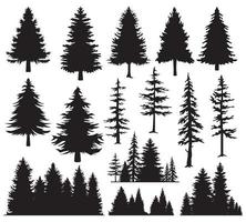 reeks van Spar bomen. silhouet Woud visie. pijnboom bomen geïsoleerd Aan wit achtergrond vector