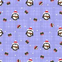 Kerstmis naadloos patroon met pinguïns en Kerstmis boom ballen. afdrukken voor omhulsel papier, patroon vult, winter hartelijk groeten, web bladzijde achtergrond, Kerstmis en nieuw jaar groet kaarten vector