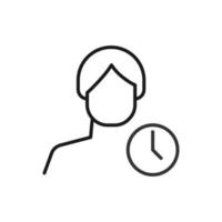 hobby, bedrijf, beroep van Mens. modern vector schets symbool in vlak stijl met zwart dun lijn. monochroom icoon van klok door anoniem mannetje