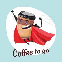 vliegend superman koffie naar Gaan klaar naar helpen vector