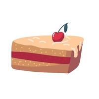vector icoon fruit biscuit taart met kers.stuk van gelaagde chocola taart met maraschino kers. hand- getrokken taart plak geïsoleerd illustratie.