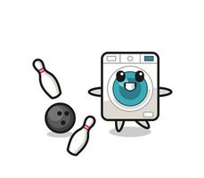 karakter tekenfilm van het wassen machine is spelen bowling vector