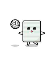 karakter tekenfilm van papier is spelen volleybal vector