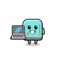 mascotte illustratie van tosti apparaat met een laptop vector