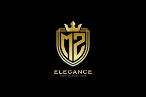 eerste mz elegant luxe monogram logo of insigne sjabloon met scrollt en Koninklijk kroon - perfect voor luxueus branding projecten vector