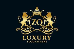 eerste zq brief leeuw Koninklijk luxe logo sjabloon in vector kunst voor luxueus branding projecten en andere vector illustratie.