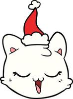 lijntekening van een kattengezicht met een kerstmuts vector